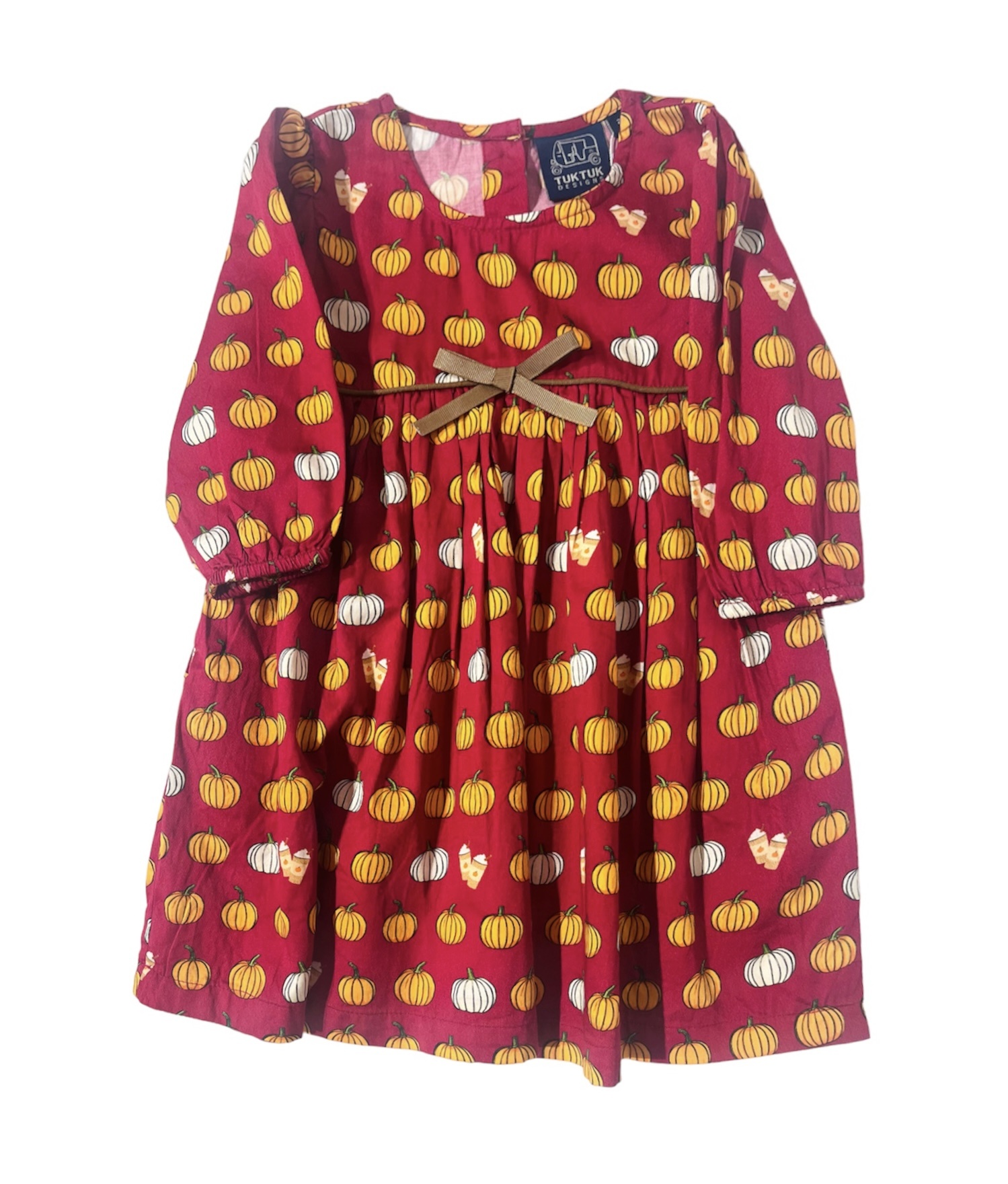 TukTuk Designs Pumpkin Spice/Burgundy Empire Waist Dress