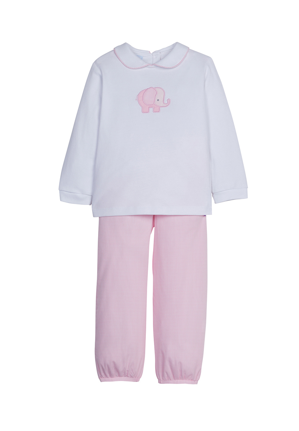 Little English Applique Peter Pan Pant Set- Girl Elephant