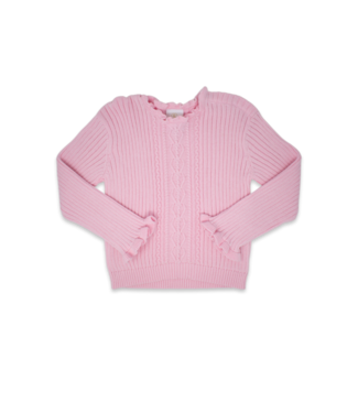 Pink w/Ruffle Cable Knit Sweater