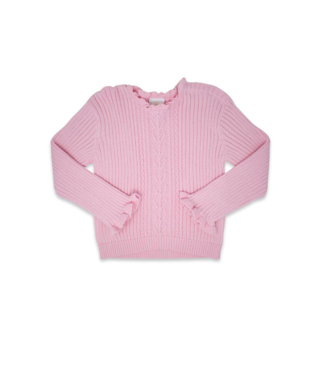Pink w/Ruffle Cable Knit Sweater