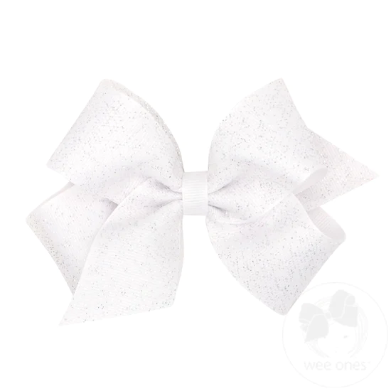 Wee Ones WHT Medium Sparkle Overlay Bow Wee Ones WHT Medium Sparkle Overlay Bow