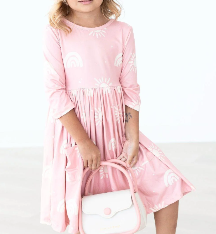 Mila & Rose Soft Pink Sun 3/4 Sleeve Pocket Twirl Dress