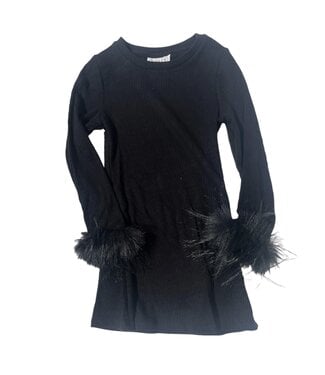 Marilyn Feathered L/S Black Dress