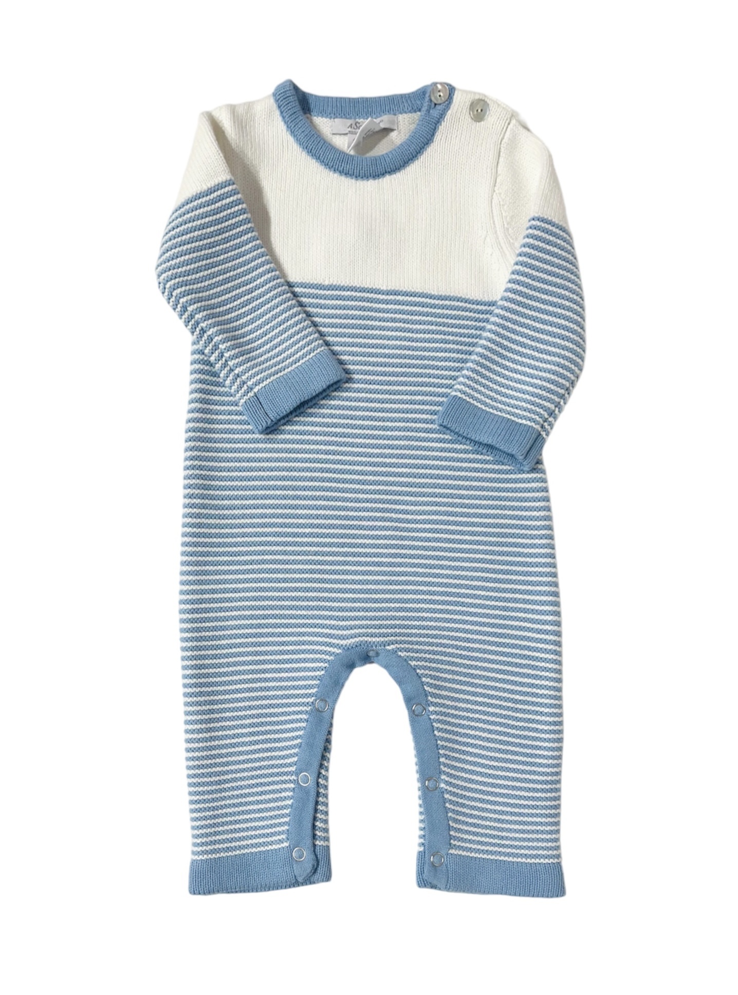 A Soft Idea Blue Seed Stitch Striped Onesie A Soft Idea Blue Seed Stitch Striped Onesie