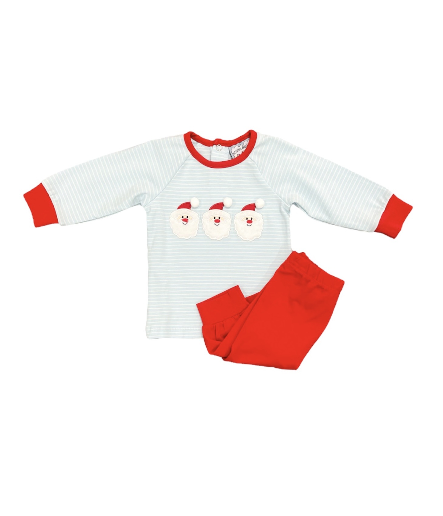 Three Sisters Blue/White Santa Applique Boys Jogger Set