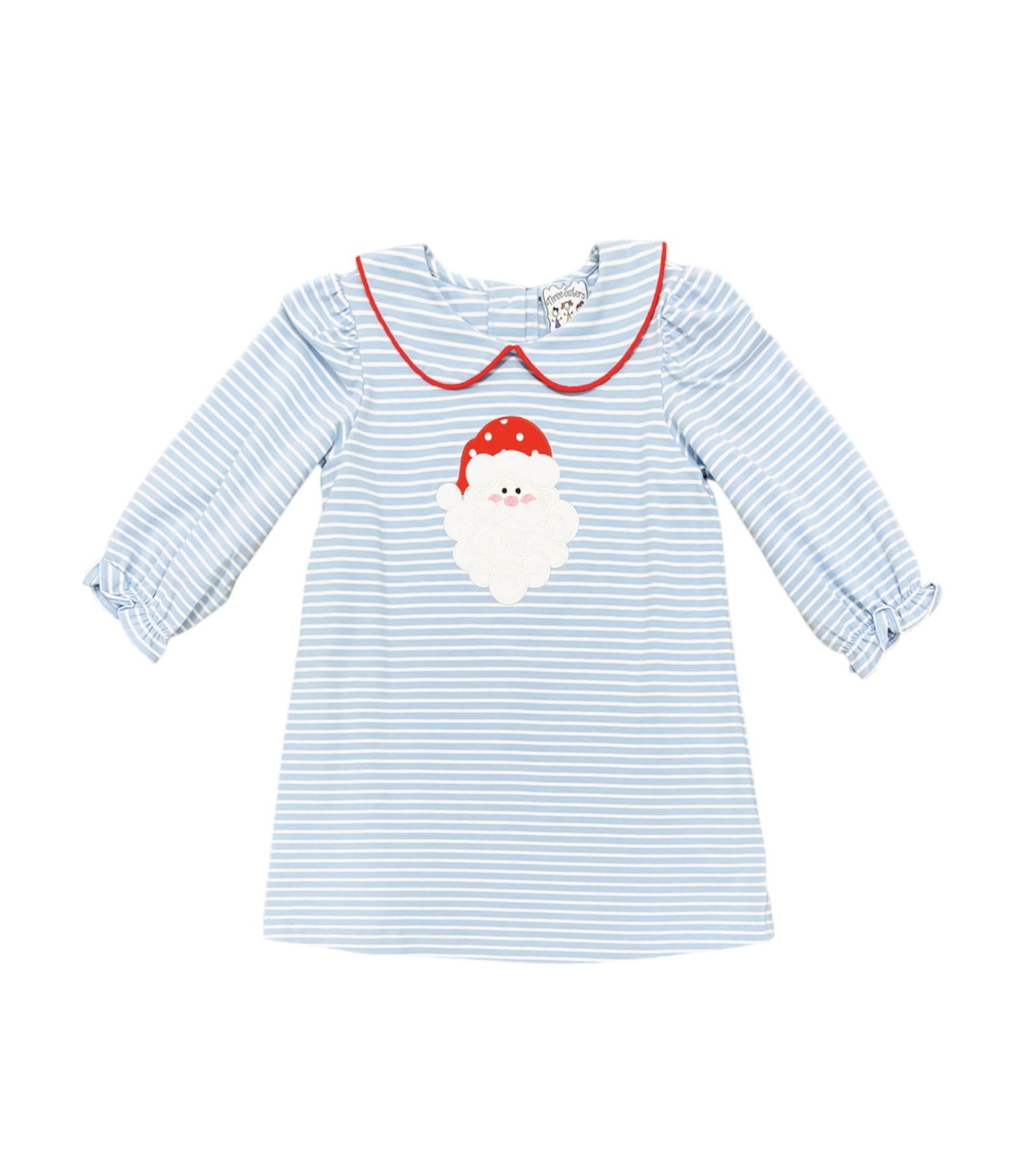 Three Sisters Blue/White Stripe L/S Santa Applique Dress Three Sisters Blue/White Stripe L/S Santa Applique Dress