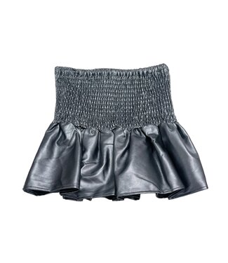 Silver Faux Leather Smocked Ruffle Mini Skirt
