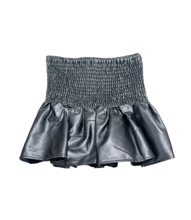 Little Olin Silver Faux Leather Smocked Ruffle Mini Skirt
