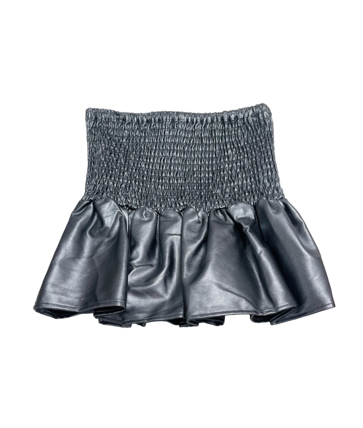 Little Olin Silver Faux Leather Smocked Ruffle Mini Skirt