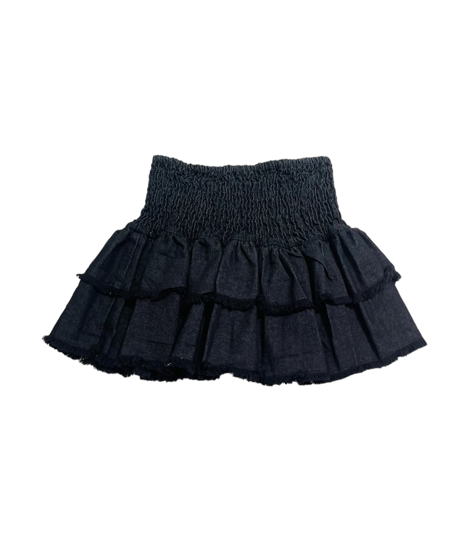 Little Olin Black Denim Smocked Ruffle Mini Skirt