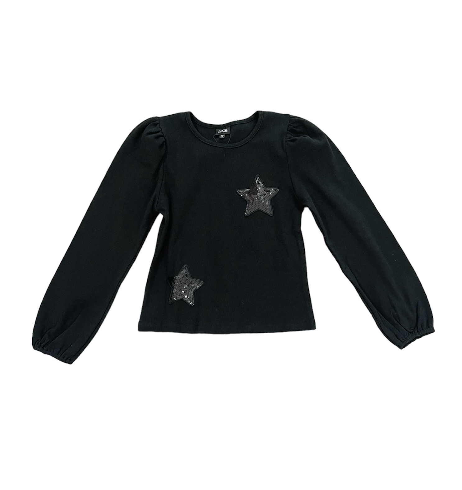 Little Olin Black Ribbed Jersey Top w/Black Stars
