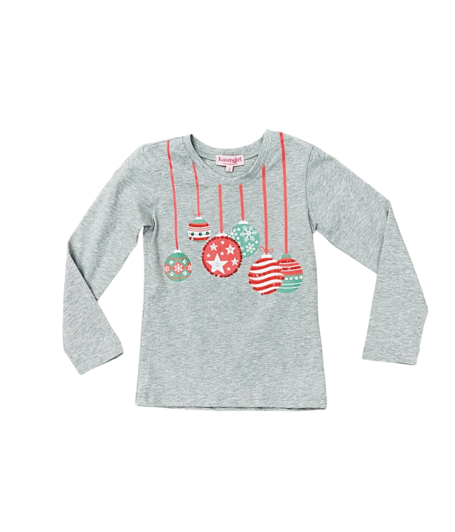 Haven Girl Misty Gray L/S Ornament Tee Haven Girl Misty Gray L/S Ornament Tee