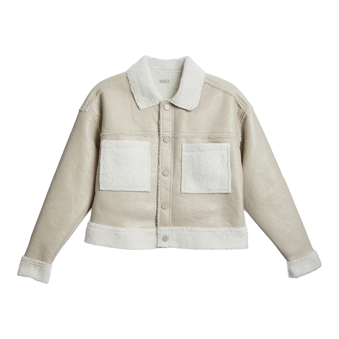 tractr Cream Sherpa Trucker Jacket