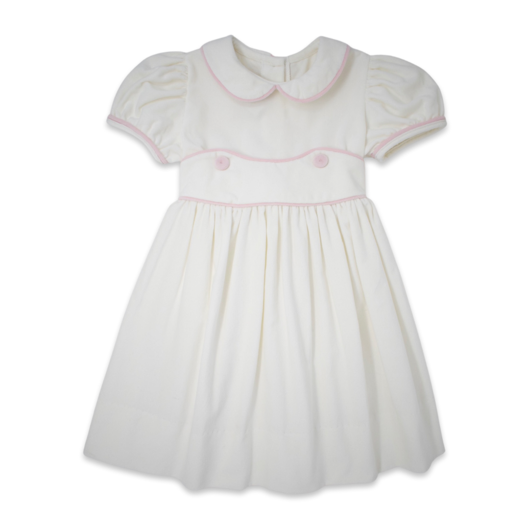 Lullaby Set May May Dress-White, Pink Velvet