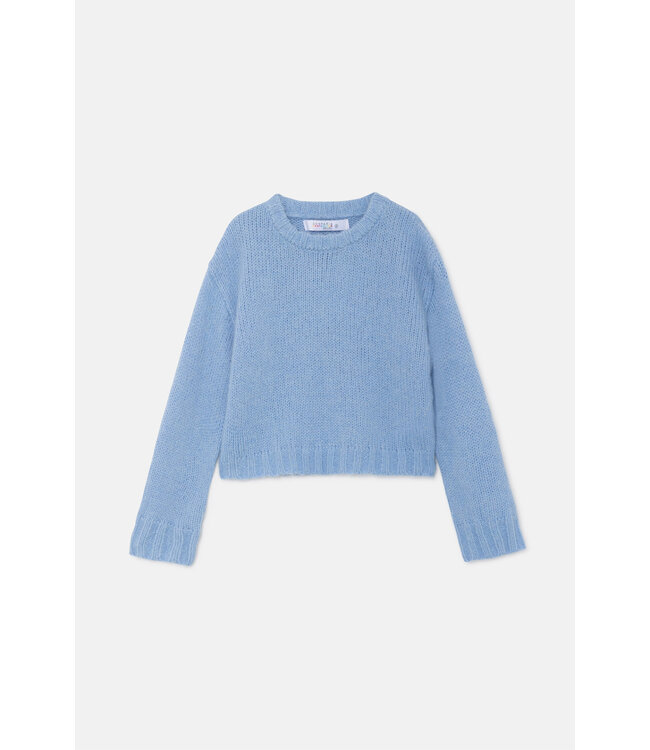 Blue Knit Crop Top Sweater