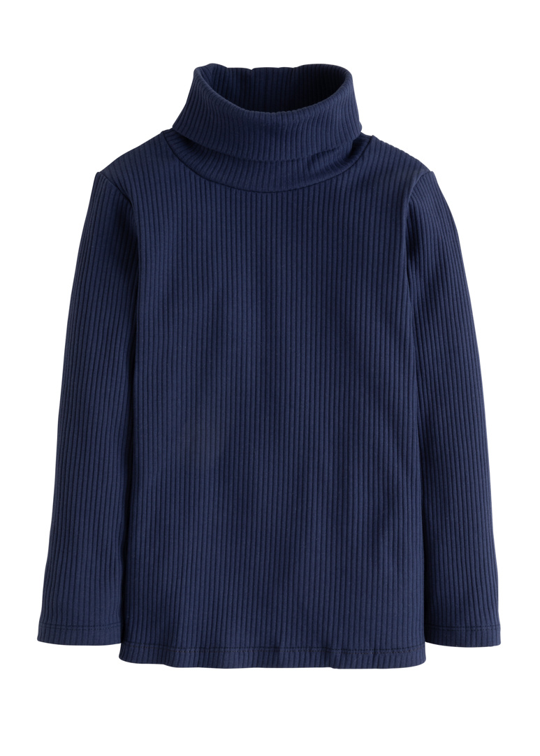 Little English Solid Rib Turtleneck-Navy