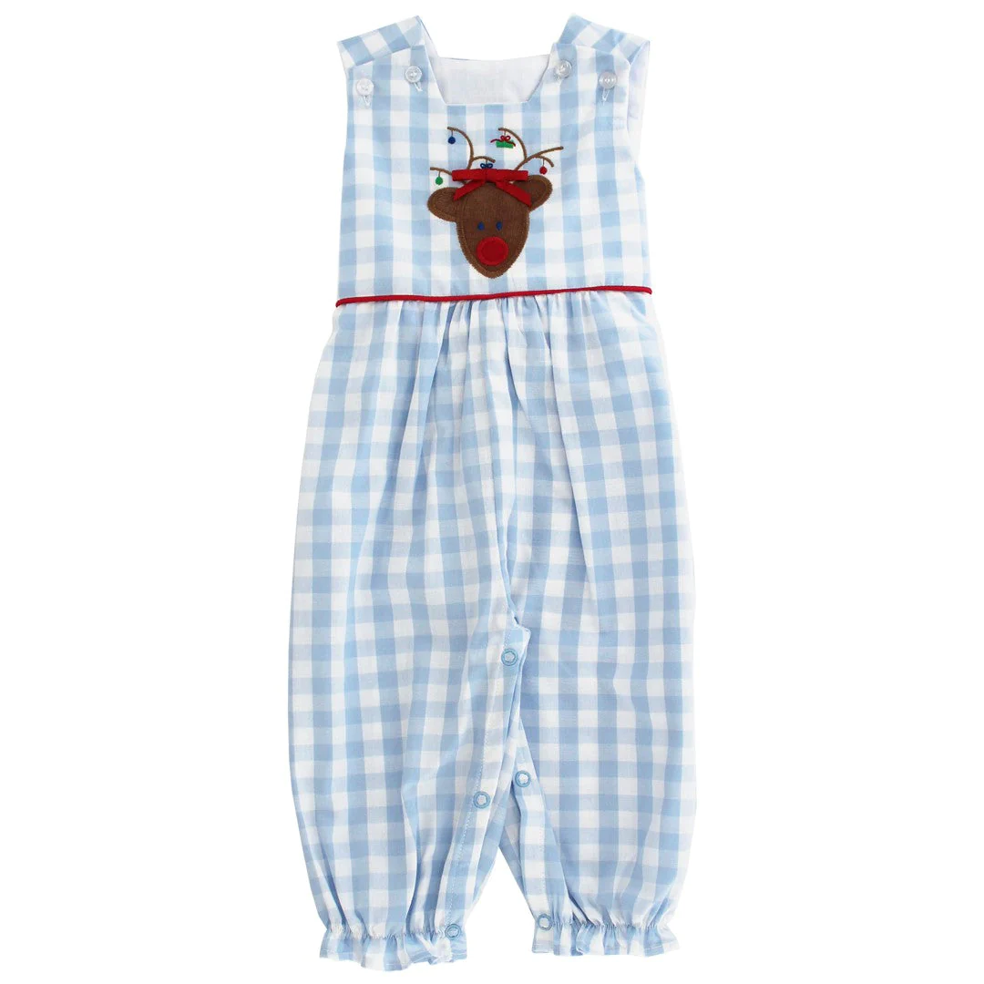 Bailey Boys Blue/White Check Reindeer Romper Bailey Boys Blue/White Check Reindeer Romper