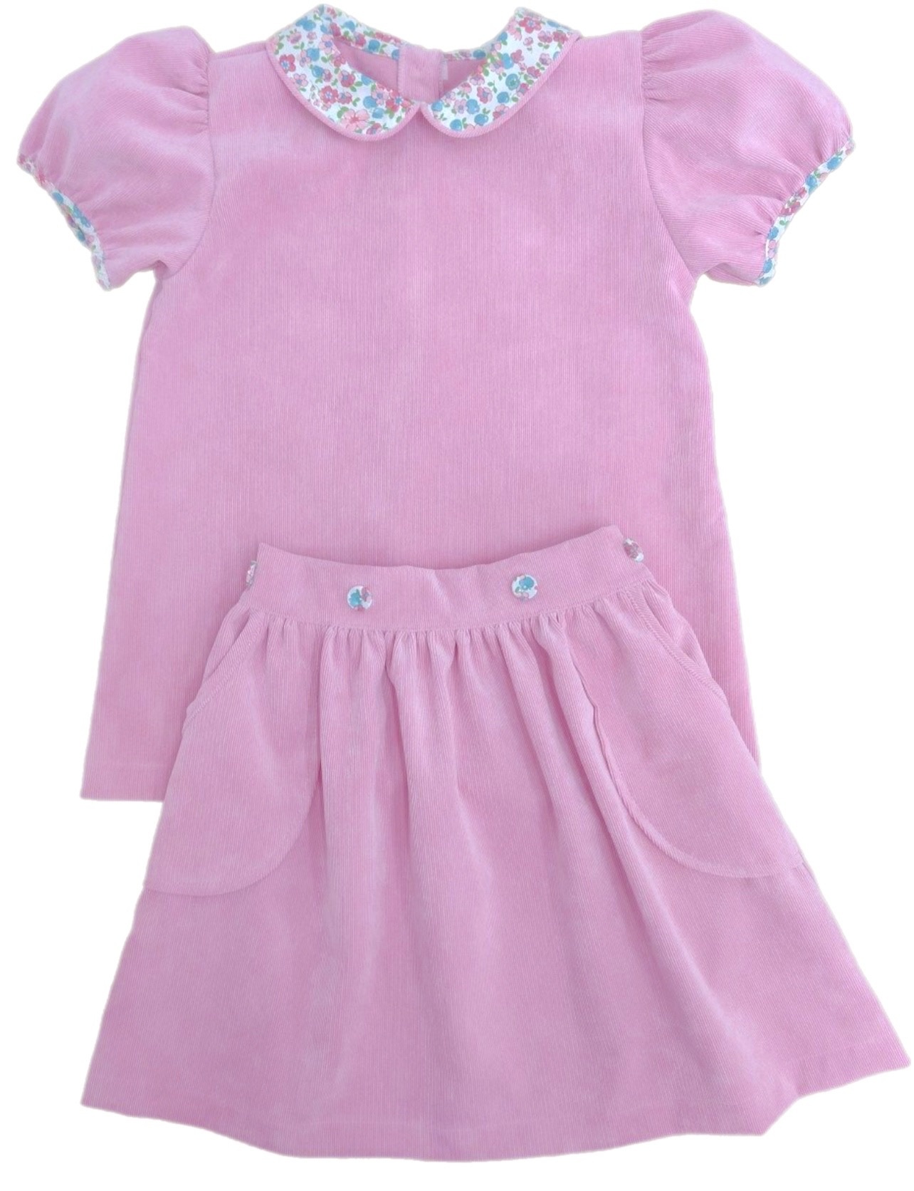James and Lottie Madeline Pink Cord Skirt Set