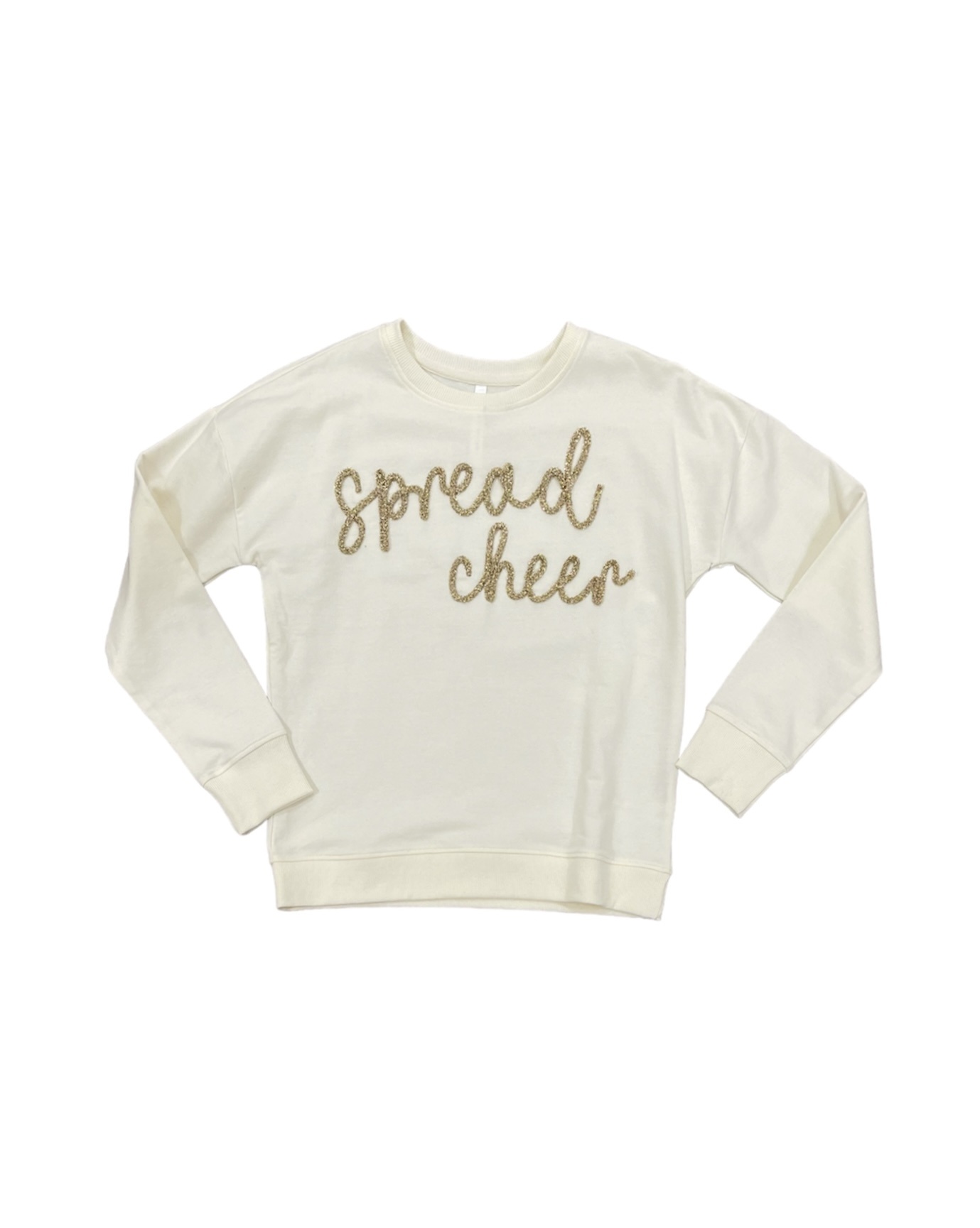 Paper Flower Gardenia Spread Cheer Tinsel Applique Holiday Sweatshirt