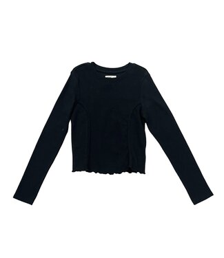 Black Crop L/S Rib Body Con Top