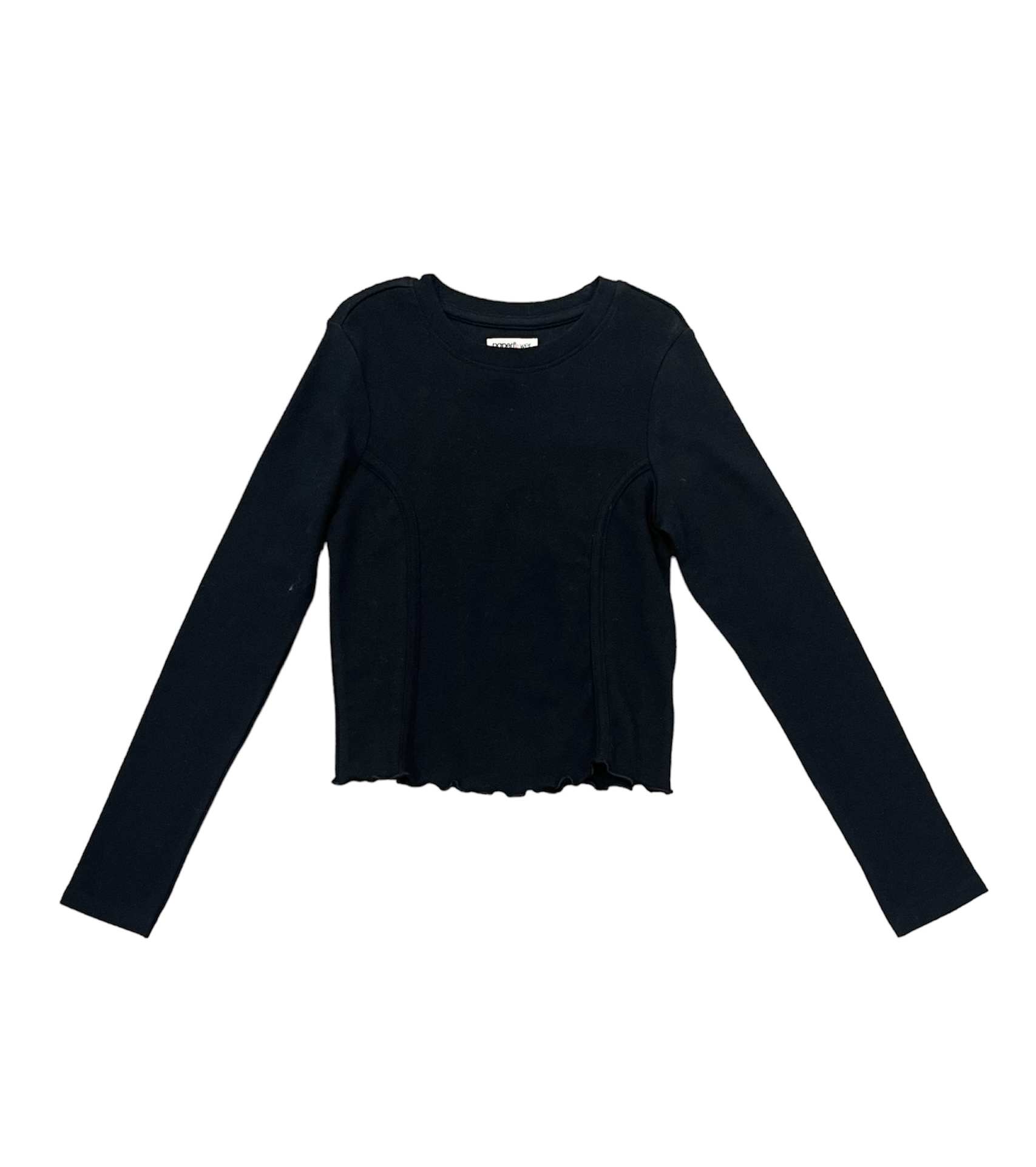 Paper Flower Black Crop L/S Rib Body Con Top
