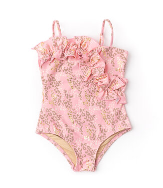 Ruffle Front Pink Leopard One Piece Swimsuit