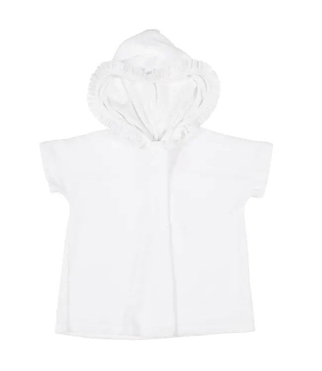 White Knitted Terry Hooded Kimono Coverup