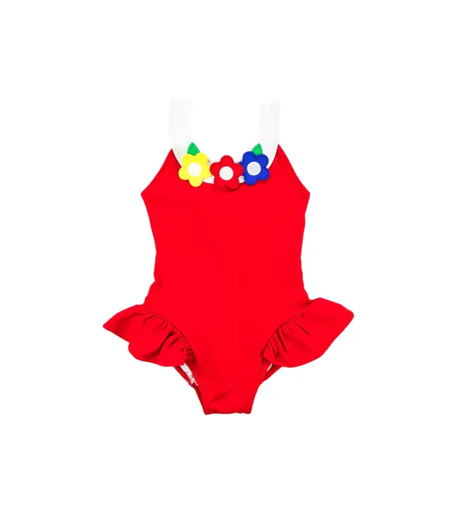 Swimsuit w/Hip Ruffles and Flowers