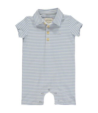 Blue/Cream Stripe Pique Polo Romper