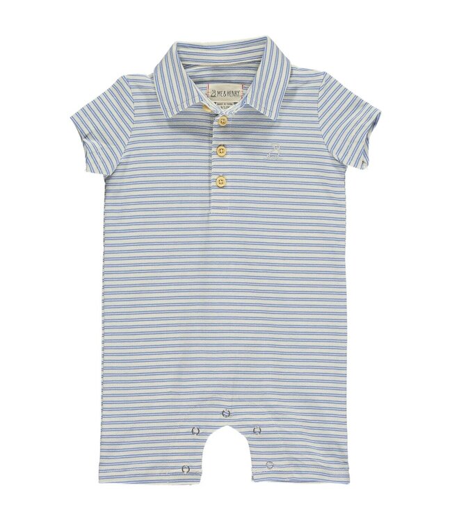 Blue/Cream Stripe Pique Polo Romper