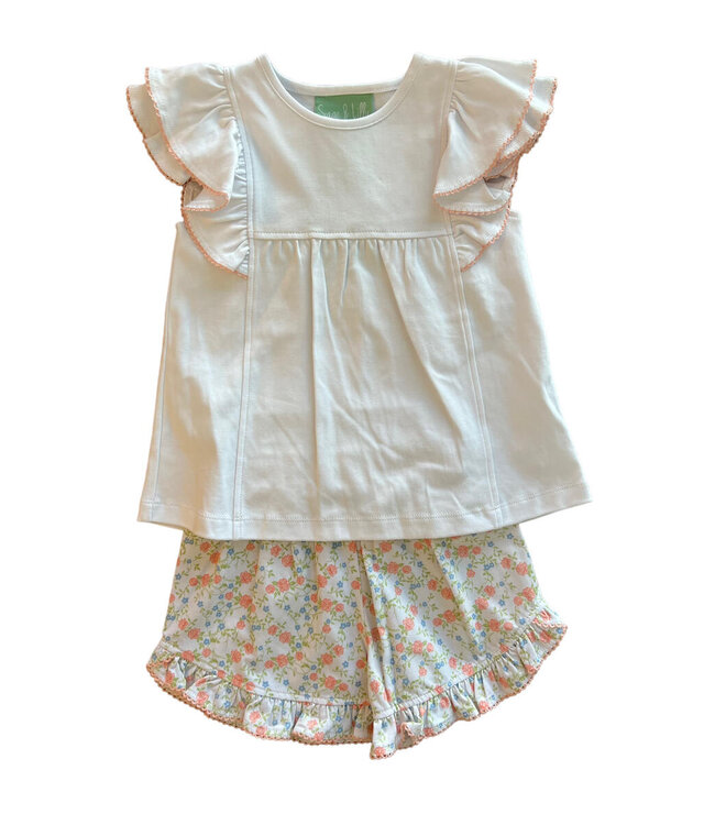 Peach Floral Ruffle Top/Shorts