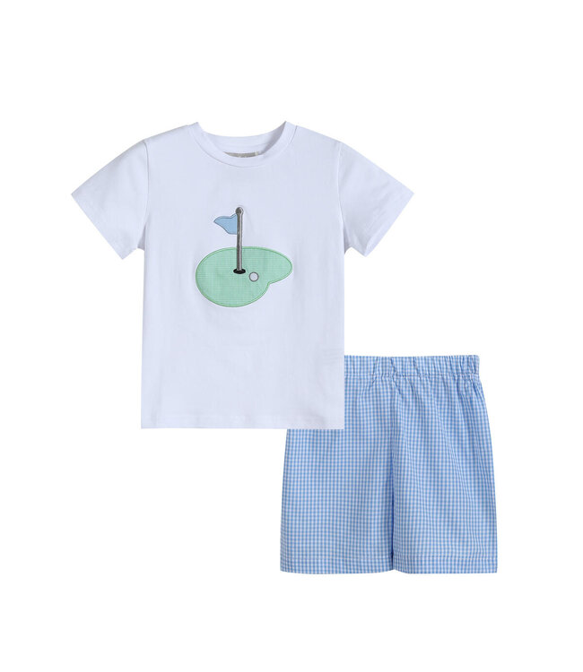 Blue Gingham Golf Hole Shirt & Short Set