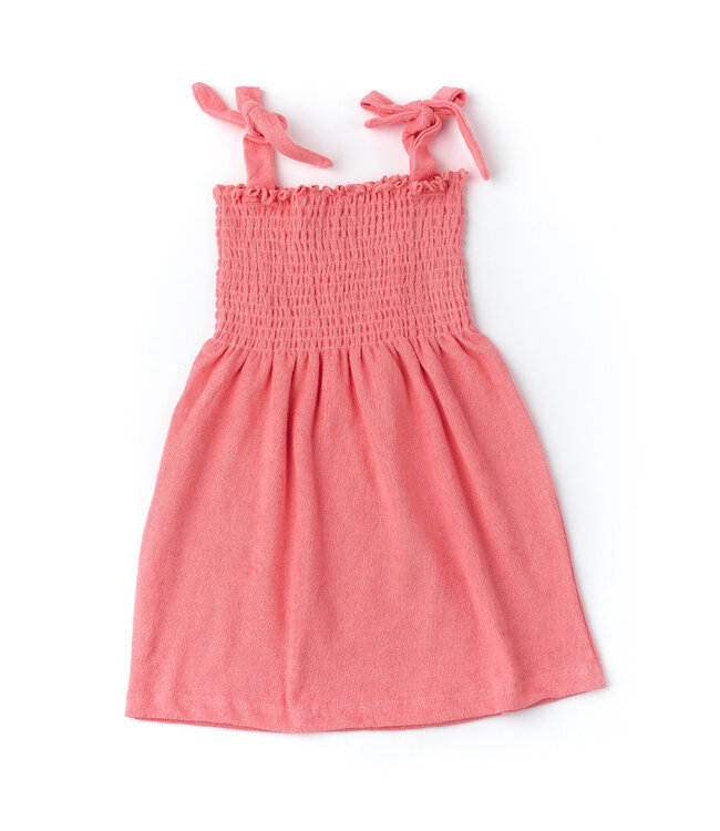 Coral Smocked Terry Dress