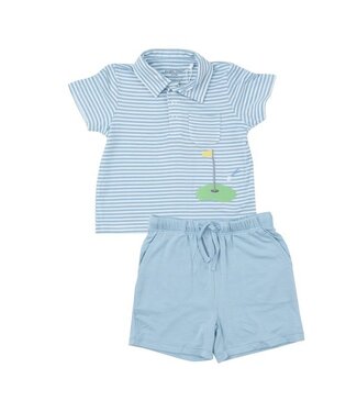 Dream Blue Stripe Polo Shirt & Shorts