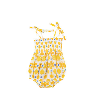 Sunny Lemon Geo Tie Strap Smocked Bubble