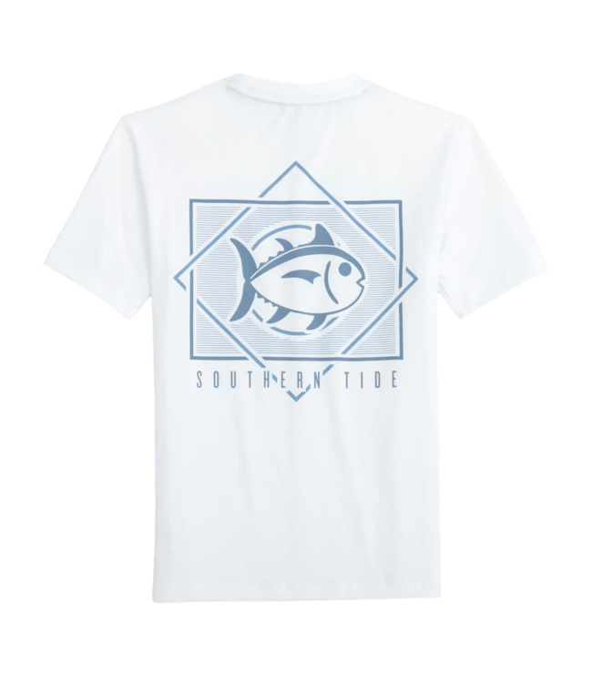 Classic White Y S/S Geometric Stiped Perf Tee