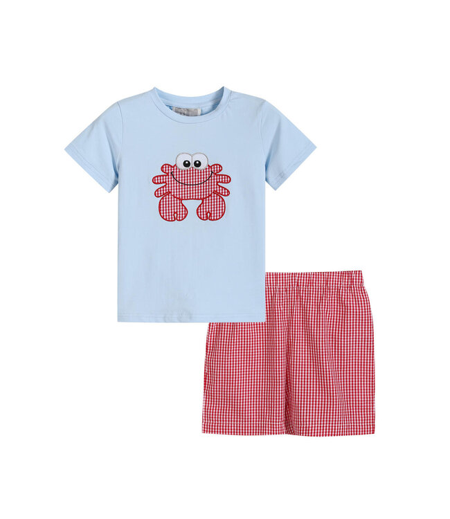 Blue Crab Shirt & Red Gingham Shorts Set