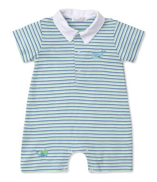 Kissy Kissy Watercolor Whales Striped Short Playsuit