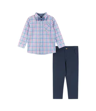 Andy & Evan White and Navy Plaid Pants Set