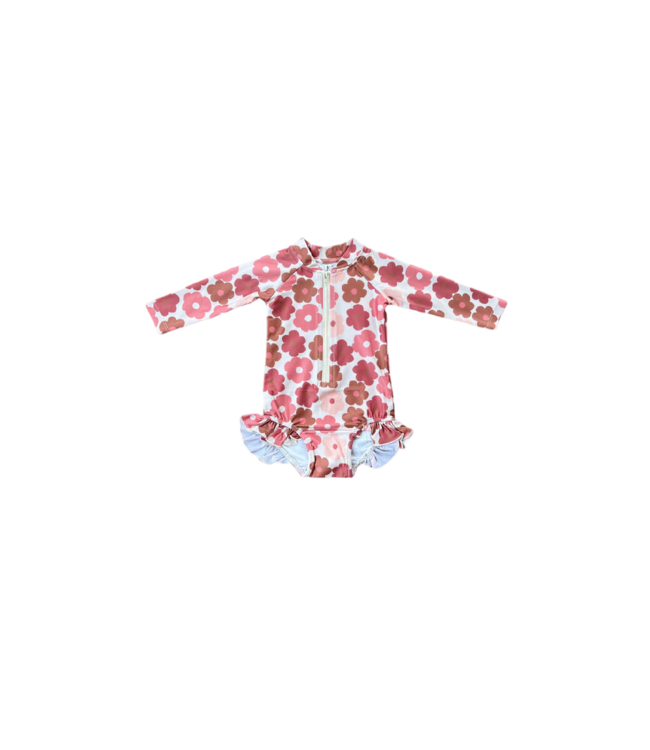 babysprouts Retro Bloom One Pc. Ruffle Rashguard Swim Suit
