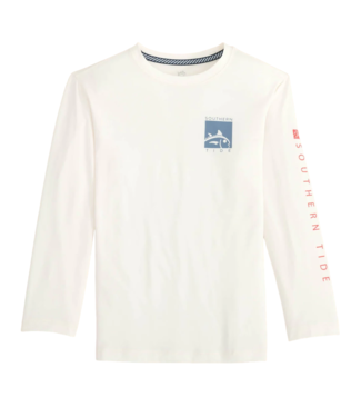 Sand White L/S Boxed Chest Tee