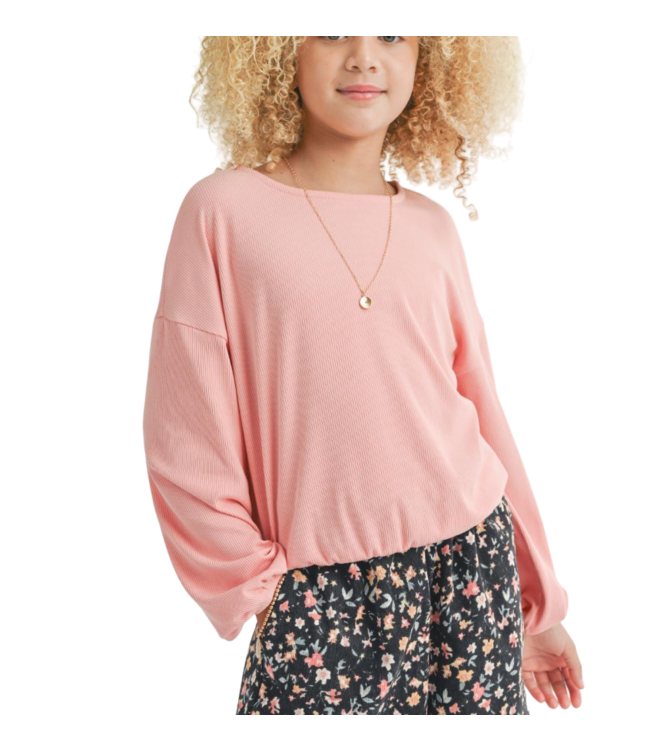 Sadie & Sage Pink Ronan L/S Elastic Hem Waist Top