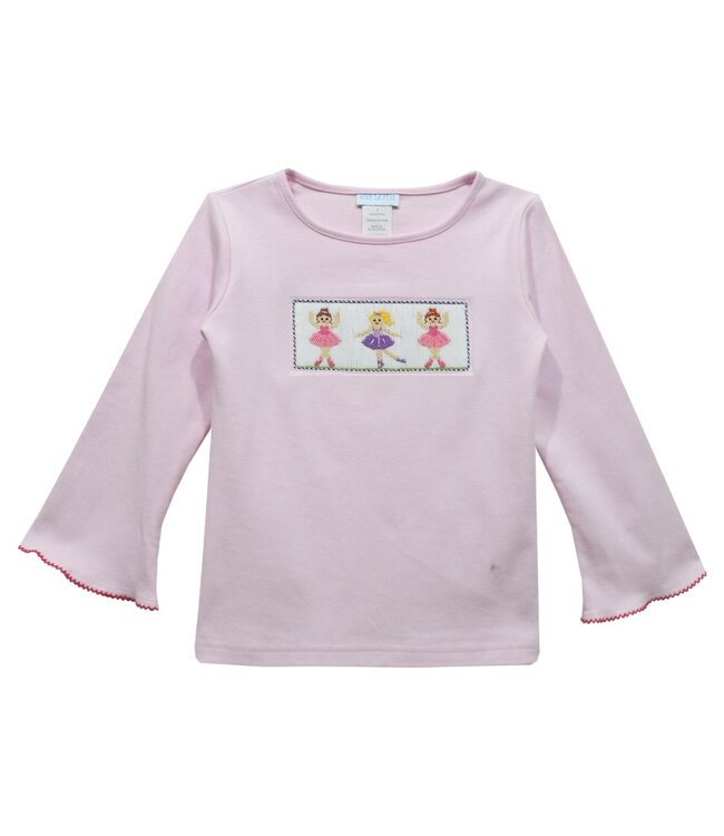 vive la fete Ballerinas Smocked Pink Knit Long Bell Sleeve Top