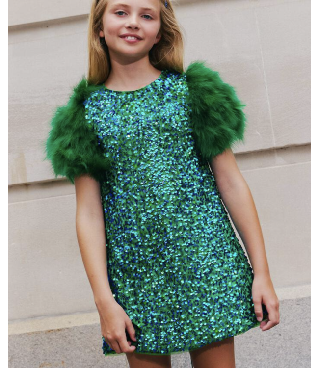 Lola & the Boys Jade Feather Party Dress