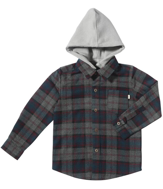 Me & Henry Blue/Grey Plaid Erin Hooded Shirt