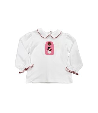 Luigi White L/S Blouse-Jar w/Snowman and Wreath