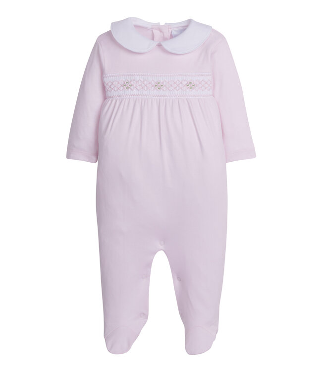 Little English Smocked Footie-Pink Geo