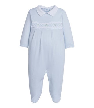 Little English Smocked Footie-Blue Geo