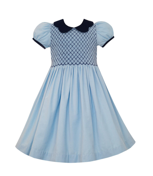 Anavini Lt. Blue Corduroy Dress w/Navy Blue Collar