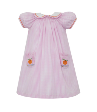 Anavini Pink Gingham Pumpkin Patch Dress w/Smocked Pockets